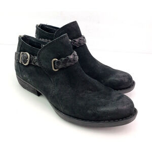 Born Sylvia Womens Size 6.5 Black Suede Braided Ankle Booties Boots Shoes
